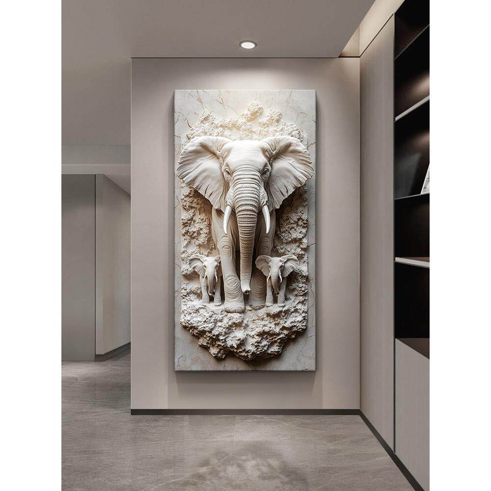 现代轻奢玄关装饰画立体肌理大象挂画2025新款高端入户门壁画玄关