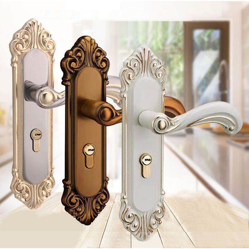 欧式铝合金实木小50门锁室内房门锁静音锁具象牙白双舌板手锁