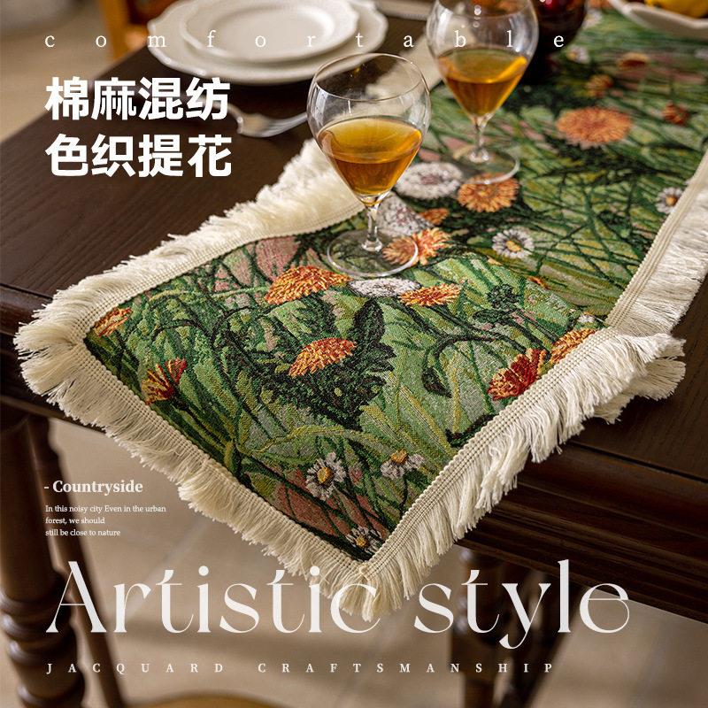 跨境新品波西米亚复古桌旗提花流苏餐垫斗柜装饰长条台布发