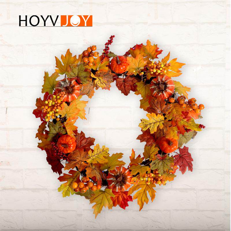 鸿禹 感恩节装饰秋色花环 新款白色条纹南瓜藤圈 家居圣诞节挂饰