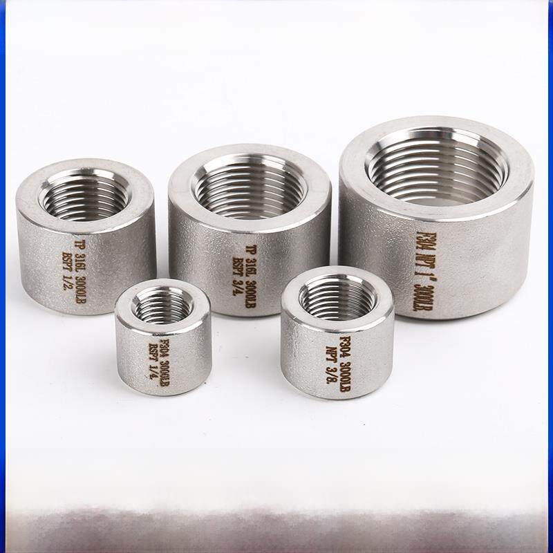 304/316L不锈钢高压单头内丝加厚焊接管箍接头PT/NPT螺纹1/2分1寸