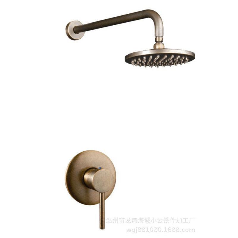 铜功能顶喷花洒套装冷热水黑仿古铜龙头入墙管吊杆暗装预埋式
