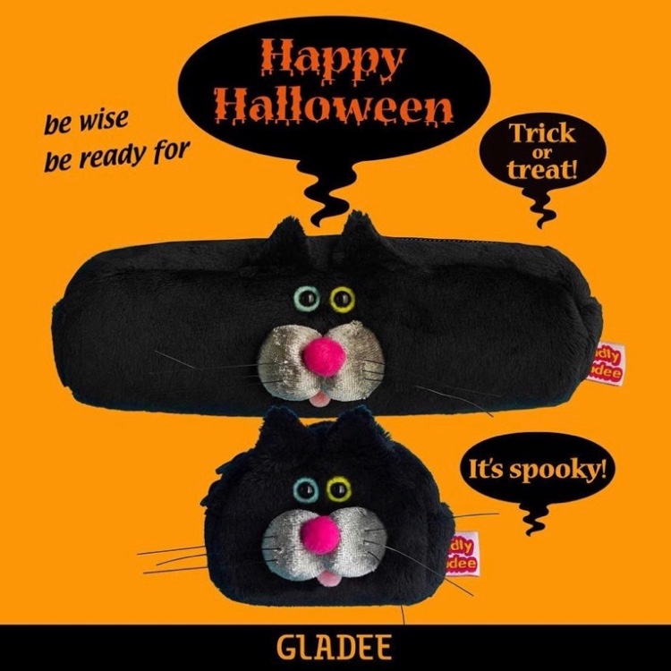 异瞳黑猫日本GLADEE笔袋文具铅笔盒化妆毛绒包昭和Whiskers  Cat