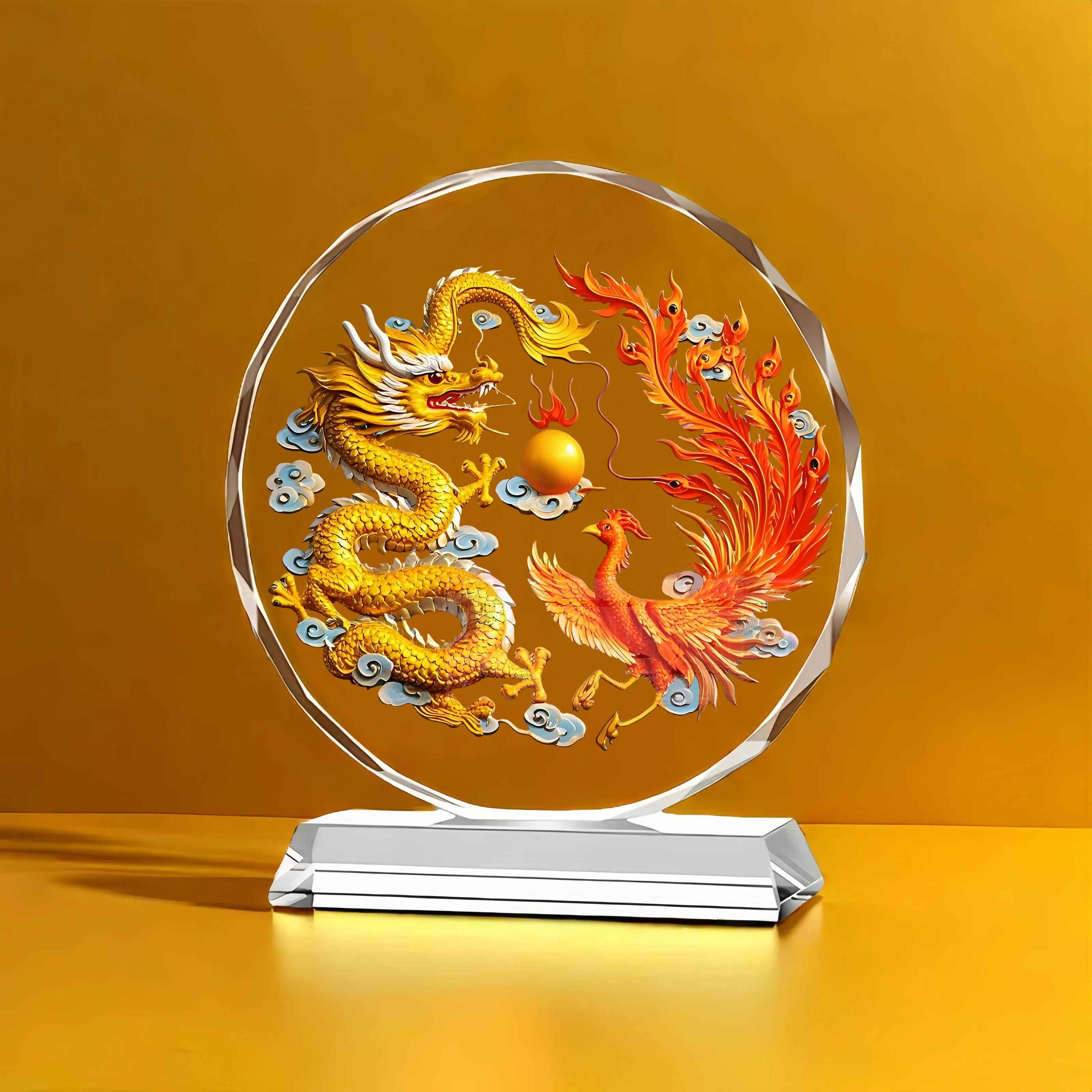 正品凰水晶摆龙凤呈凤祥居轻奢家桌面装饰工艺品件乔迁送礼物摆台