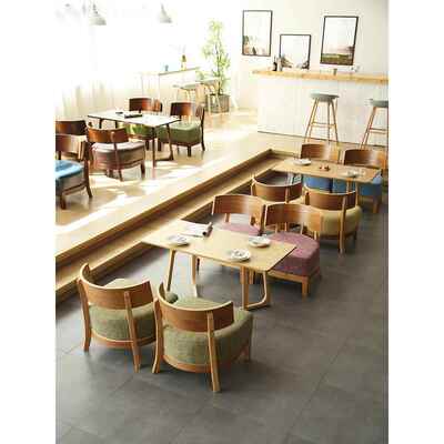 咖啡厅桌椅奶茶店沙发组合书吧清吧甲板实木休闲接待洽谈座广受欢