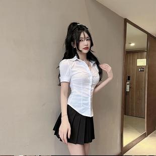 短袖 上衣裙子正套装 紧身白衬衫 前台工作服夏女季 气 短职业裙装 正品