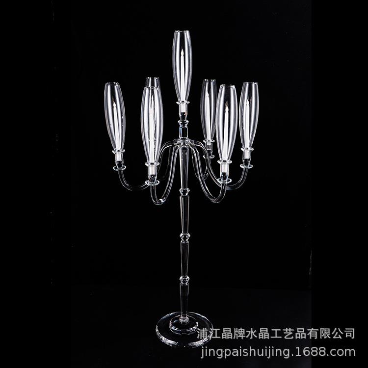 厂家零售婚庆活动装饰用品 水晶罗马柱7头橄榄球杯罩大烛台