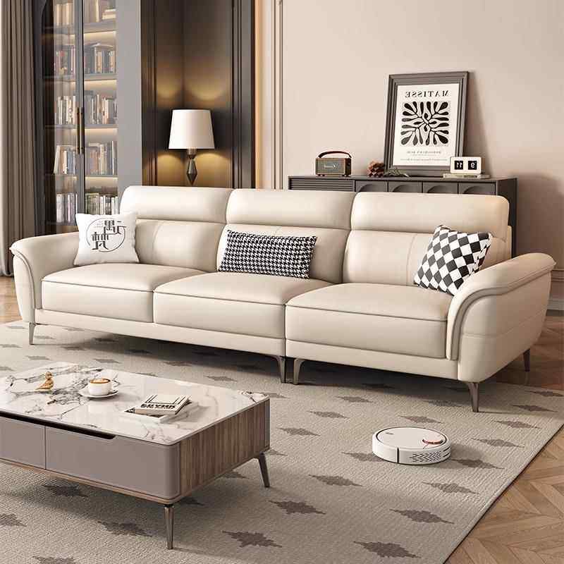 奶油风头层牛皮沙发客厅现代2025新款三人位直排一字型小户型高脚,住宅家具,皮艺沙发,淘宝优惠券,粉丝福利购,淘宝优惠卷