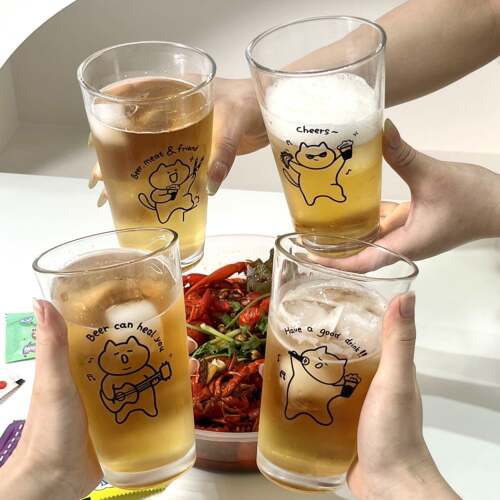 原创小猫扎啤杯玻璃杯大容量家用精酿啤酒杯果汁饮品冰咖啡杯商用