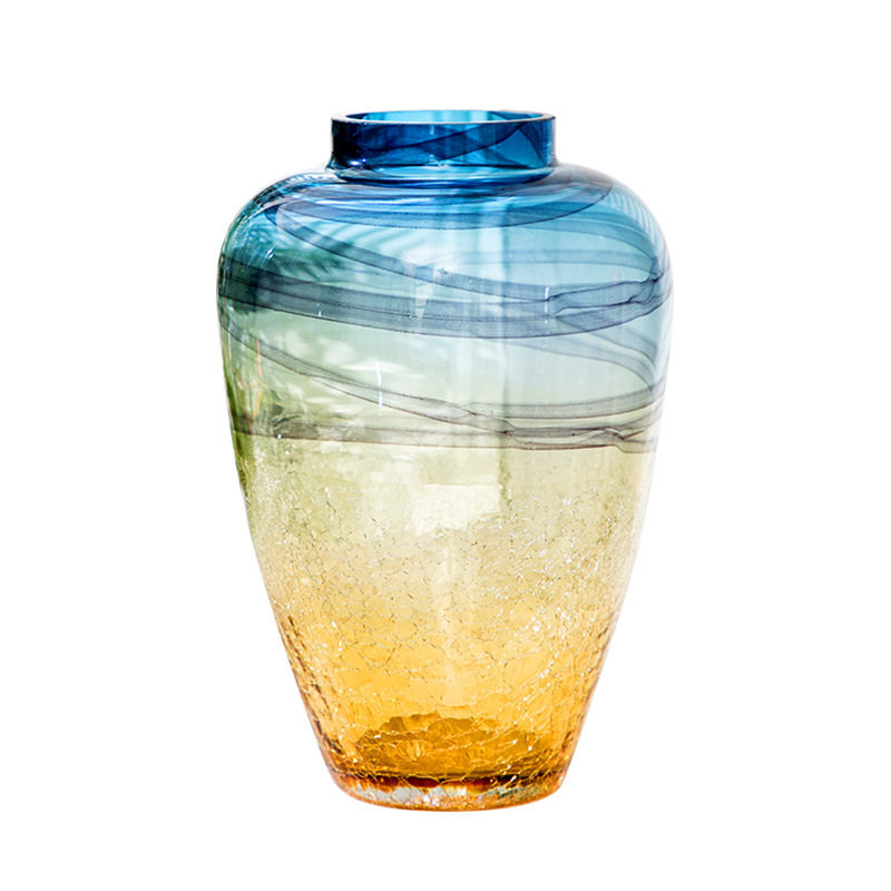 手工渐变玻璃花瓶 ins风轻奢水培插花花器 创意家居摆件客厅装饰