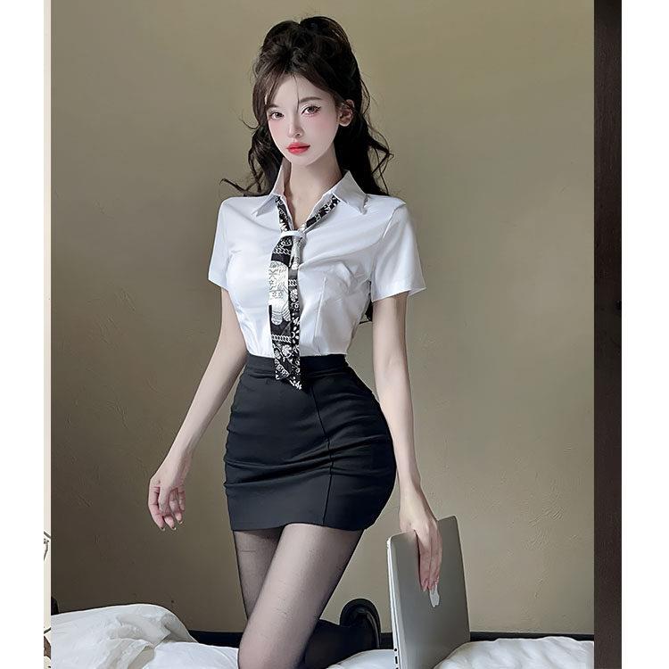 足浴空姐制服性感显瘦公主桌球台球助教女装修身衬衣包臀套装