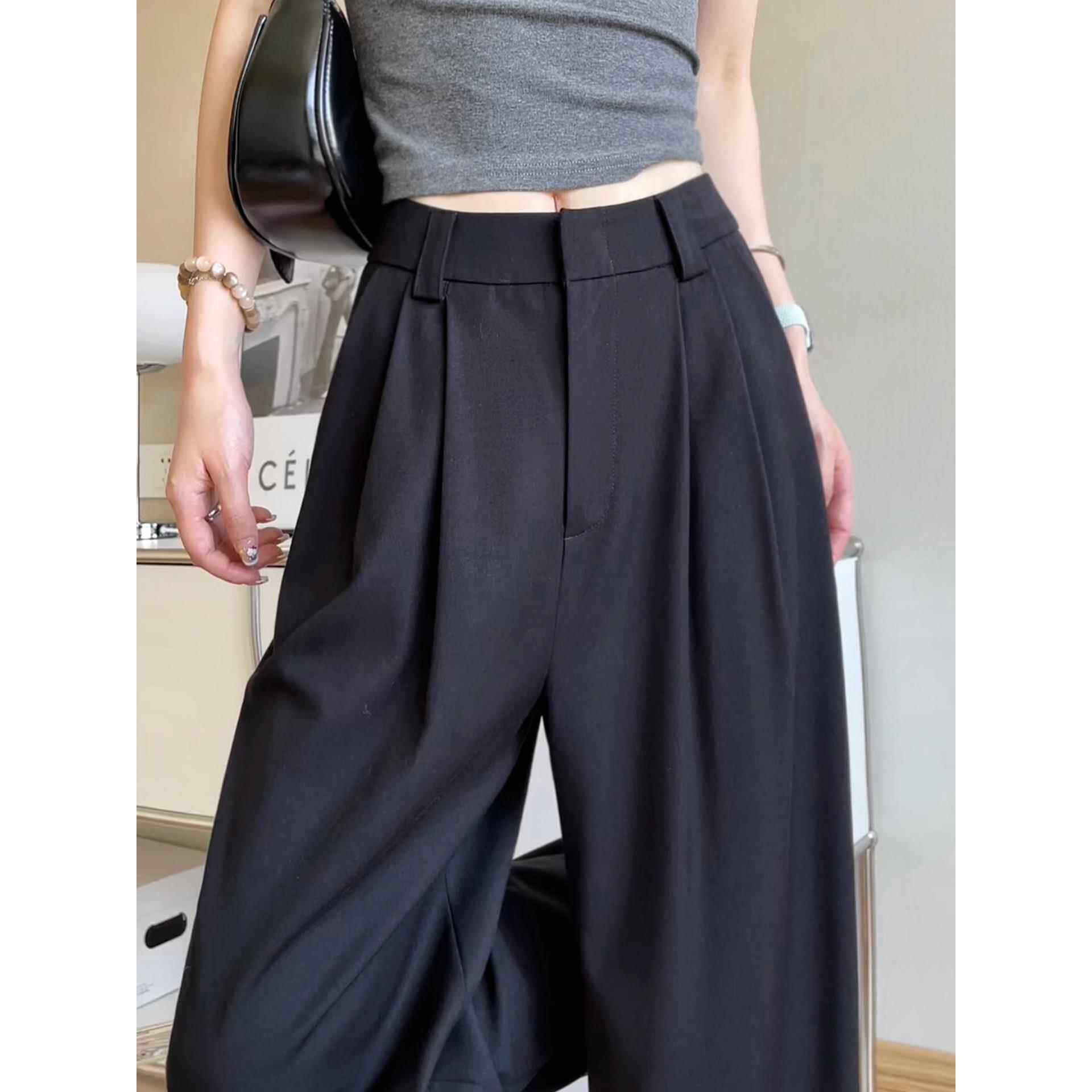 黑色西装裤女2025春秋新款高级感小个子休闲裤宽松垂感直筒阔腿裤