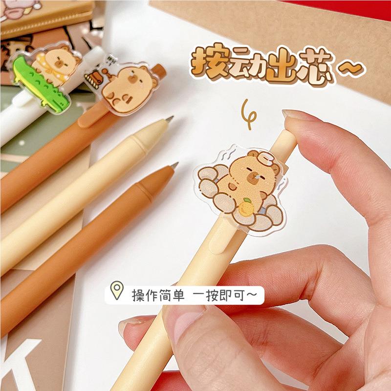 卡巴拉性中笔卡通水5豚按动笔学生0.mm黑色水笔高颜见详情值刷皮