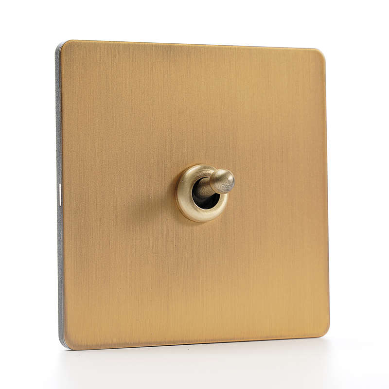 PIALT 不锈钢电镀黄古铜拉丝 仿古做旧 黄铜复古拨杆插座家用开关
