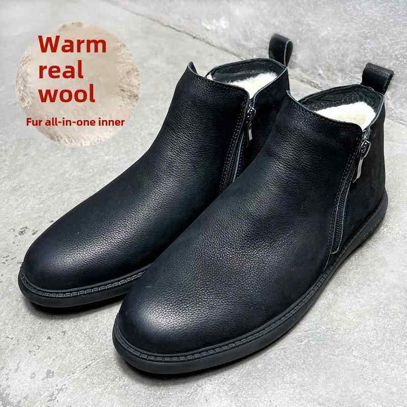 高档国冬季加厚纯羊毛棉鞋休闲士皮草一体化雪地靴东北保男暖英皮