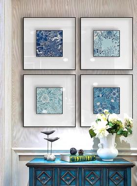 蓝色世界北欧风格玄关小清新装饰画地中海蓝色花卉挂画墙上壁画