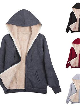 Women's plus size coat, plush hooded sweatshirt, women's
