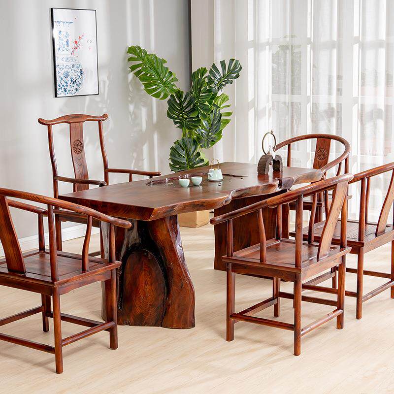 古典中式实木茶桌椅组合 家用复古泡茶桌子 原木大板接待功夫茶台