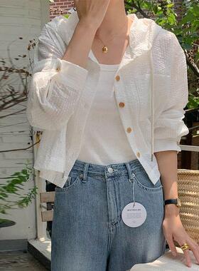 Sunscreen Korean shirt striped short length long sleeved