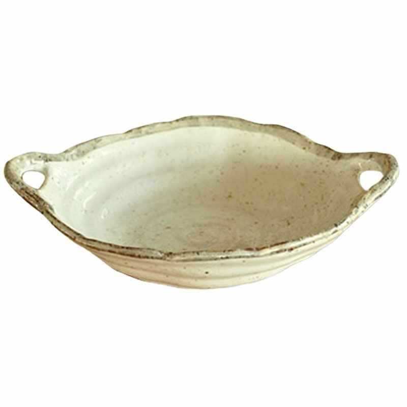 日式粗陶做旧汤盘面碗手作复古餐盘饭钵咖喱饭盘双耳盘美浓赵之李