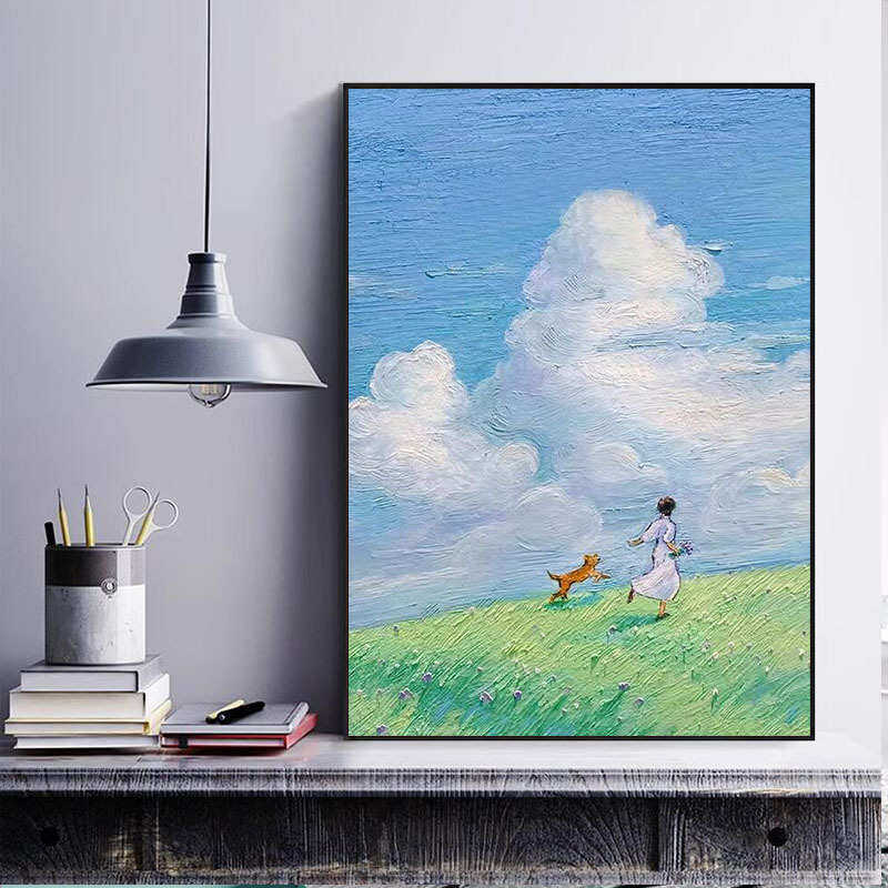 手绘油画小清新客厅装饰画小众抽象肌理画餐厅儿童房挂画治愈风景