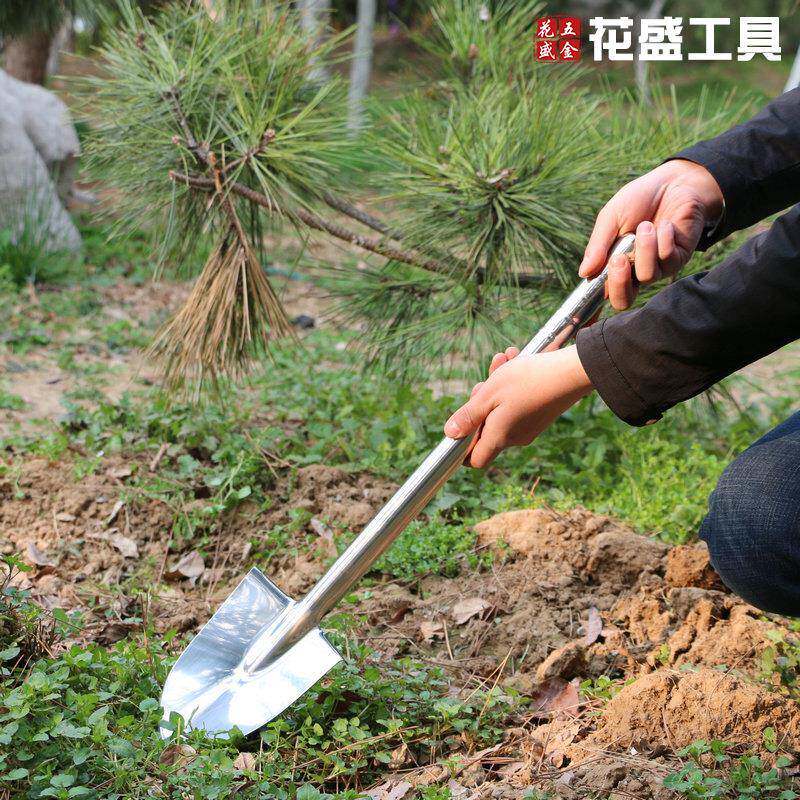 不锈钢园艺铲多功能园林铲户外农用尖头小铁锹挖树锹松土工具现货