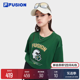 filafusion斐乐短袖t恤女2024春夏宽松纯棉，侧开拉链刺绣上衣