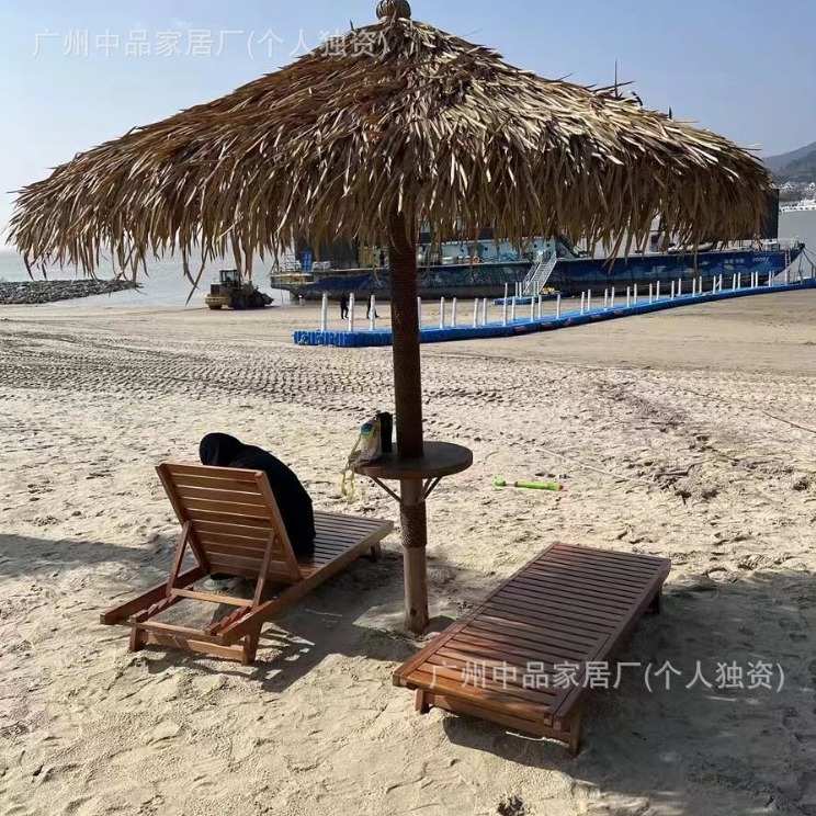 仿真沙滩茅草伞蘑菇伞稻草伞沙滩躺椅户外凉亭海边景观大型伞木屋