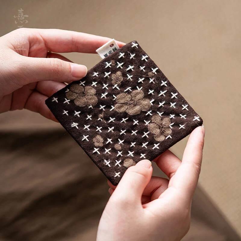 纯手工杯垫手缝刺子绣茶垫隔热扎染茶壶垫壶承垫茶道配件