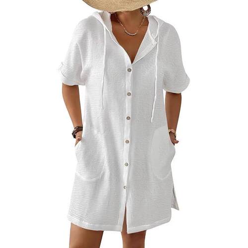 Womens Swimsuit Cover Up Shirt Button Down Short Sleeve