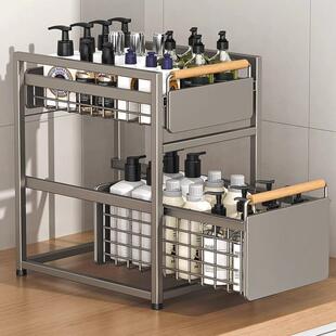 新款 柜子储物柜家用内分厨层物置架拉篮6083 下水槽置物架抽拉房式