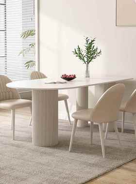 奶油风代合纯白色岩板餐桌餐椅组现简约型小户ZPE家用半圆形吃饭