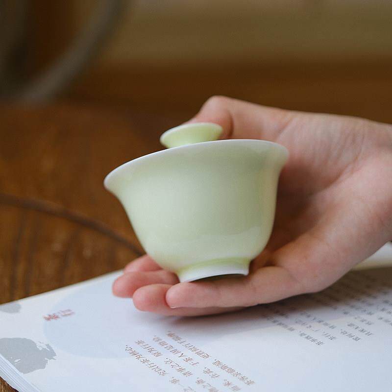 小谦山房葱青秋葵盖碗一人景德镇陶瓷手工泡茶碗单个女士茶具送礼
