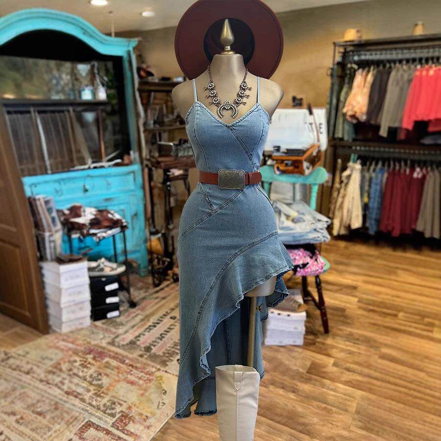 2025 Summer Outfits - Western Sexy Sling Denim Dress, Casual图片