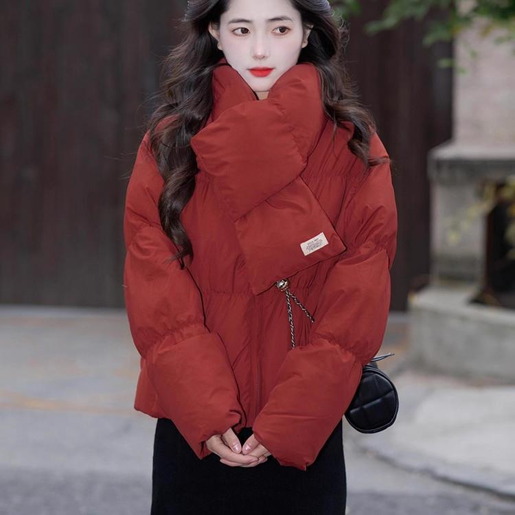 Baulmain Paul短款红色围脖羽绒服女冬季新款时尚洋气高级感外套