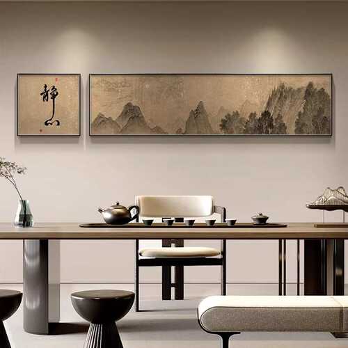 静心字画新中式茶室挂画2025新款水墨山水书房装饰画双联客厅壁画