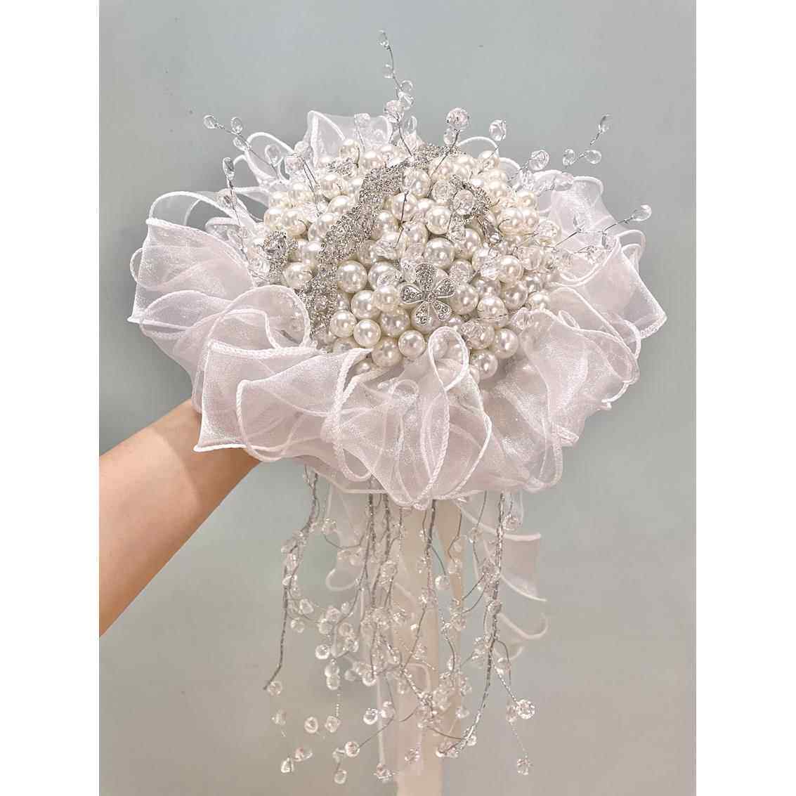 结婚婚纱珠宝权杖手捧花DIY材料包彷珍珠钻石奢华新娘捧花手拿花