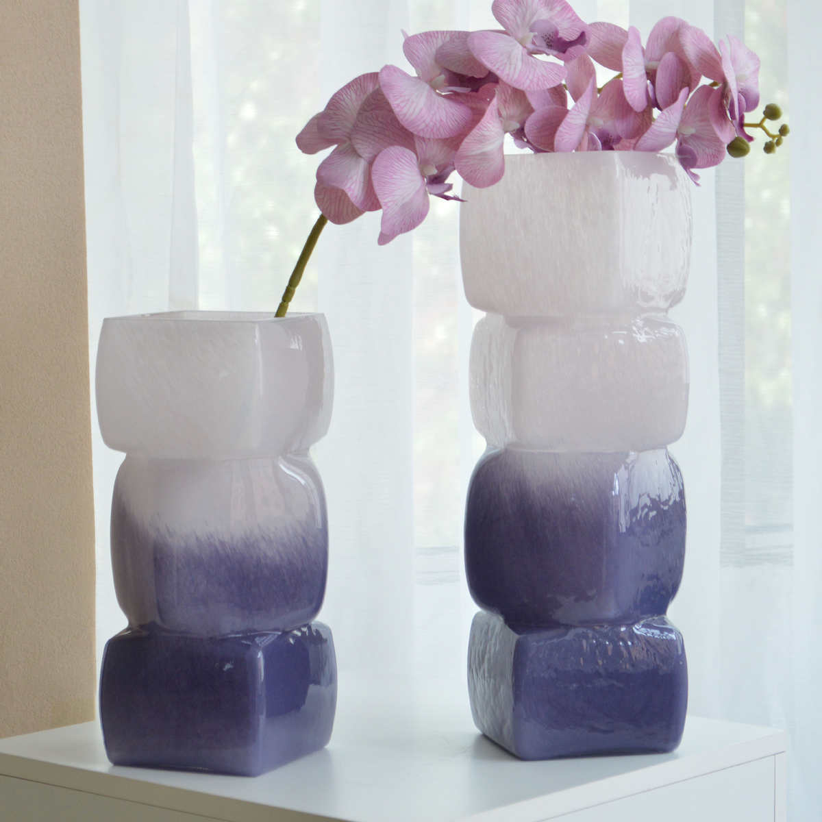 创意几何中古玻璃花瓶摆件轻奢高级感客厅桌面水养插花装饰品花器