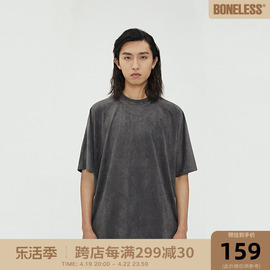 BONELESS麂皮无袖线短袖T恤男百搭基础款草字logo绣花上衣潮牌