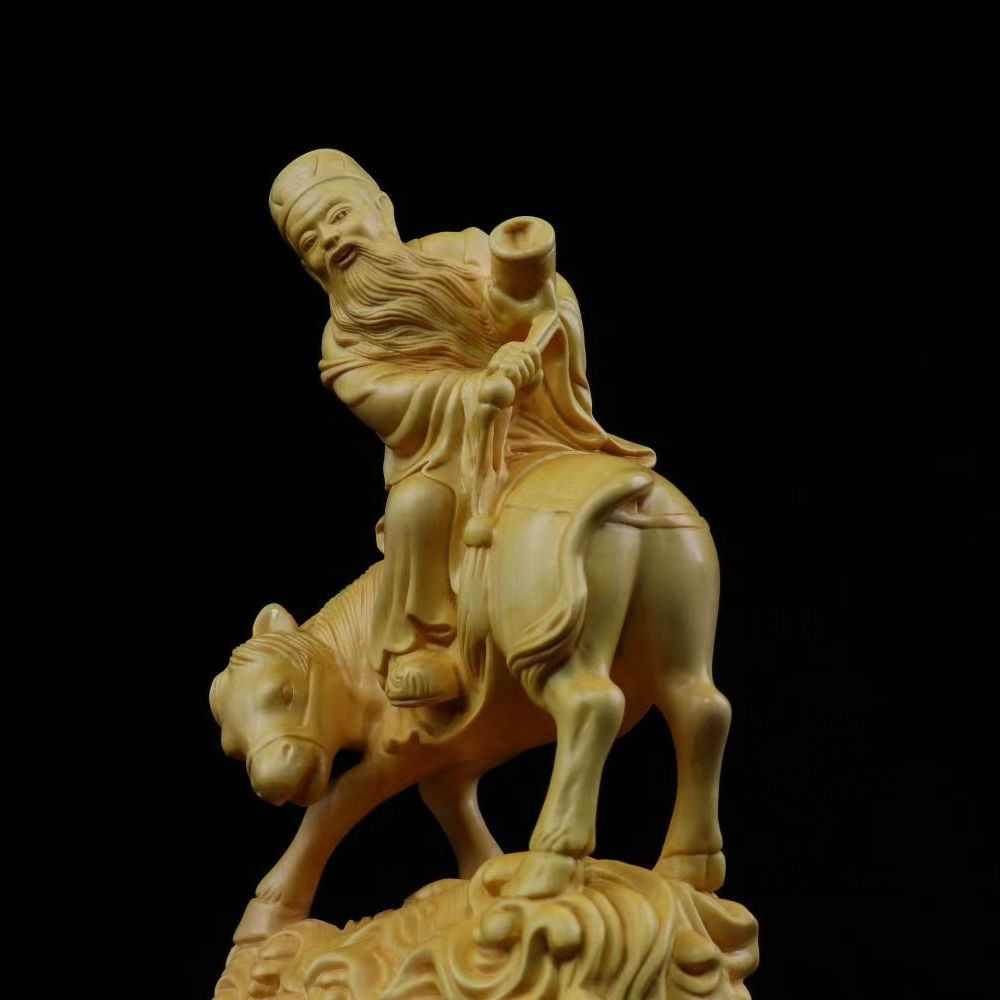 【张果老】黄杨木雕摆件八仙之一倒骑驴电视柜工艺品实木