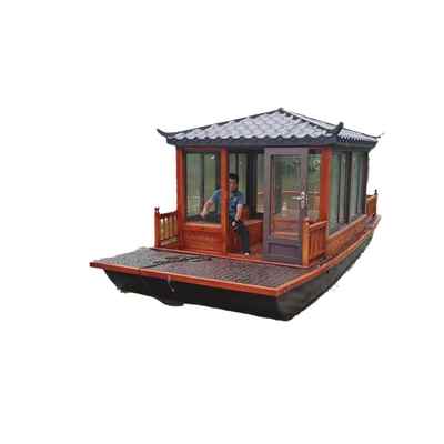 船公园观光船木船餐饮观光船电动木船表演画舫船客船玻璃钢游乐船