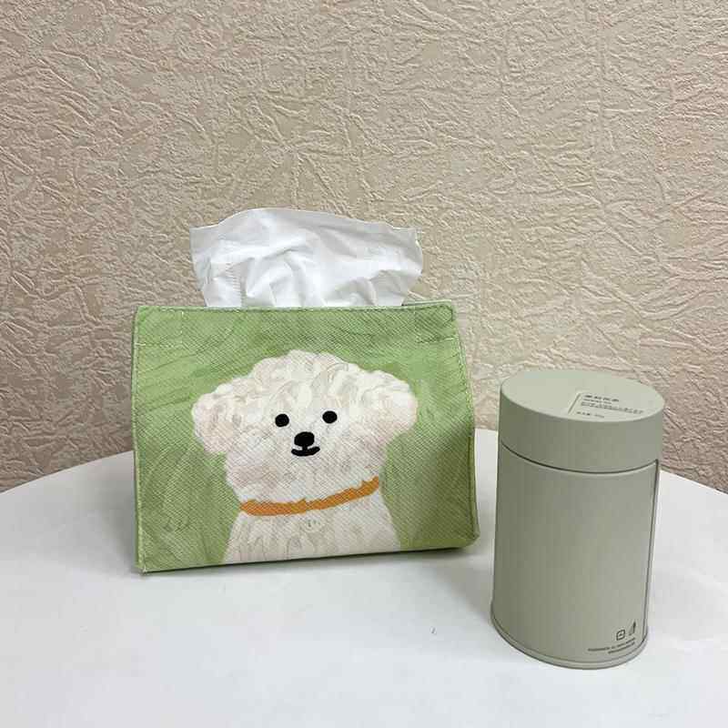 铃铛小狗狗绿色卡通可爱小众设计纸巾盒布艺家用抽纸盒定制图案