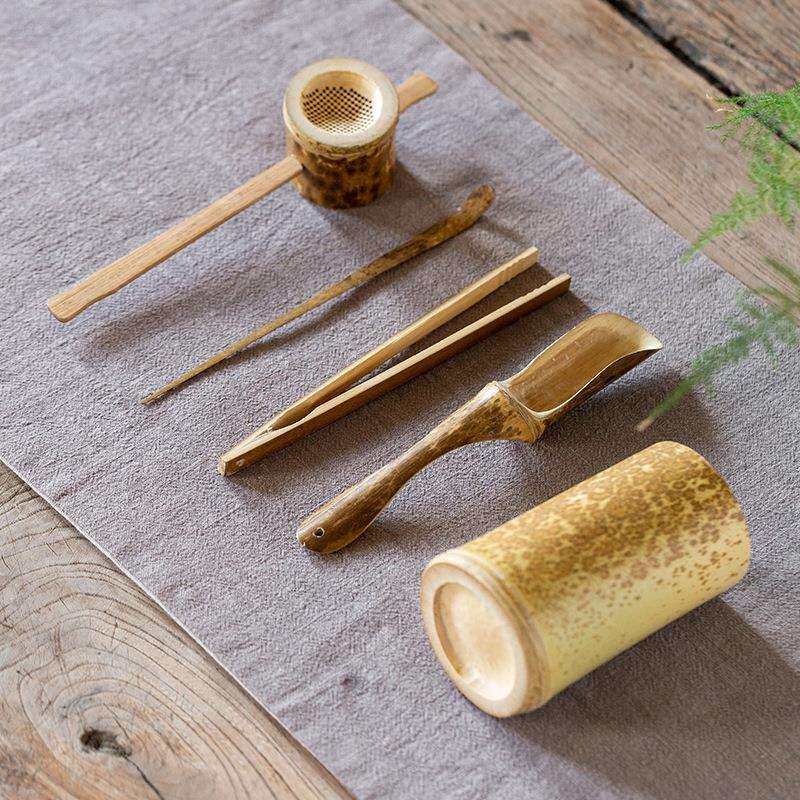 茶道六君子套装茶具配件 竹制茶则茶夹养壶笔收纳筒 家用茶艺用品