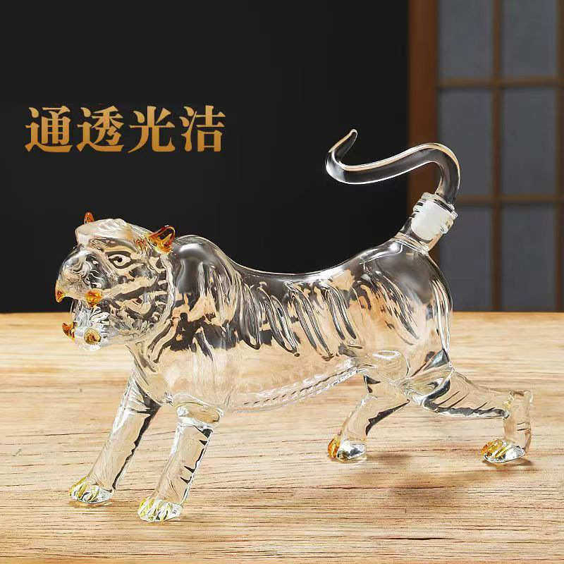虎王醒酒器高硼硅玻璃密封泡酒空瓶生肖动物酒瓶工艺品酒瓶摆件