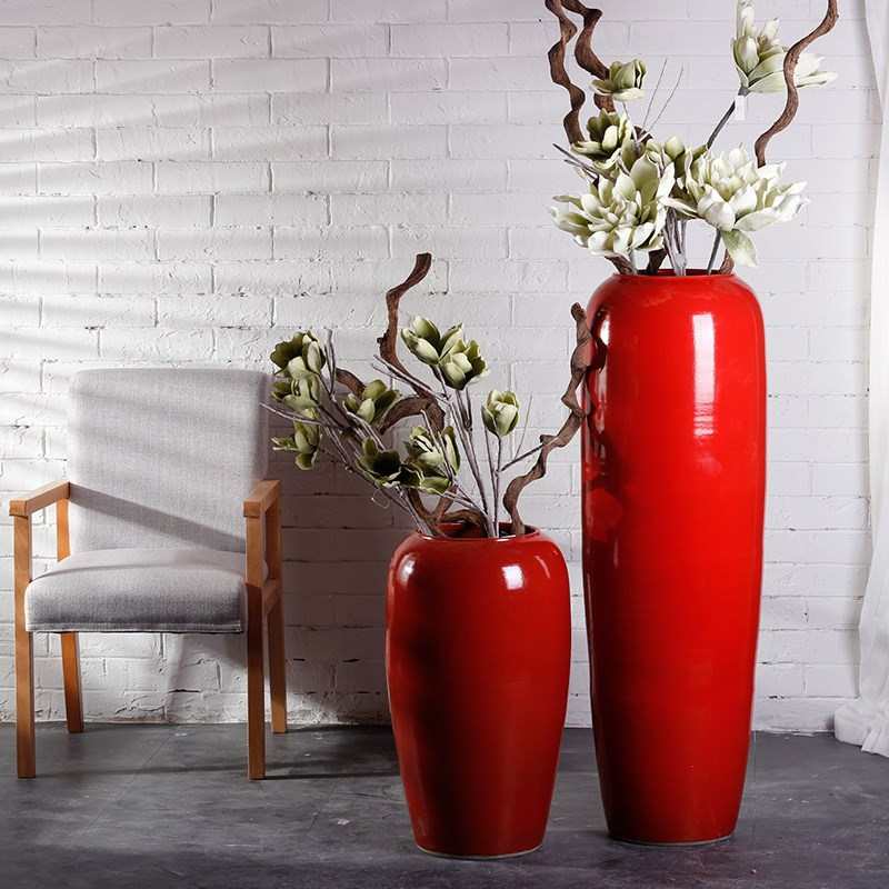 陶罐复古装饰新手工艺品落地花瓶大号酒店摆件红色橱窗景德镇中式