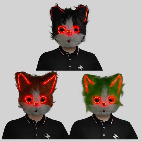 红色光可爱猫咪面具全脸化妆舞会发光动物面罩万圣节派对表演道具