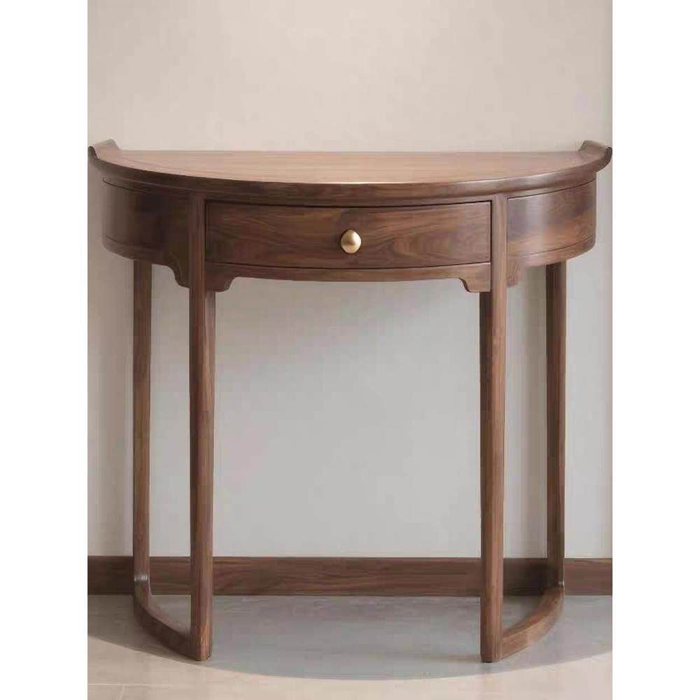 宋式美学黑胡桃木玄关桌新中式实木玄关台禅意翘角条案端景台