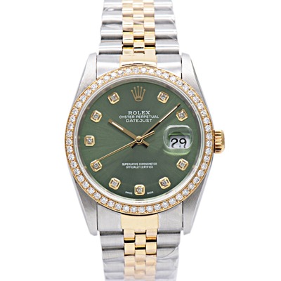 正品[9.8新]劳力士日志型橄榄绿后镶钻自动机械手表男表16233