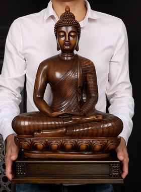 简吟 泰国佛摆件弥勒佛像供奉家居紫檀木色装饰客厅店铺开业礼品