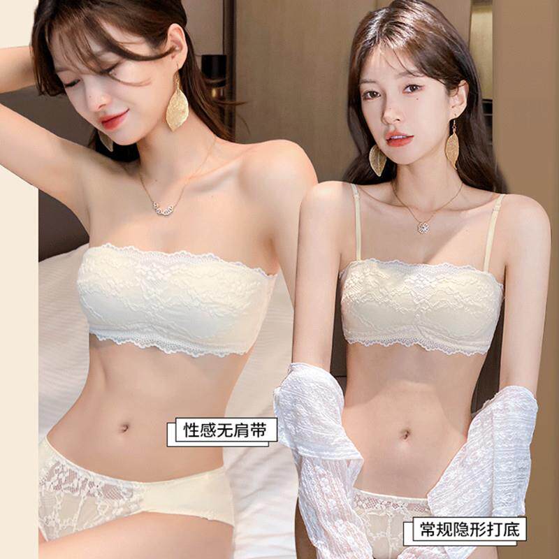防走光抹胸内衣夏大胸显小无痕美背无钢圈无肩带防滑文胸夏天薄款